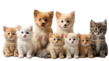 AI generated Many different puppies and kittens isolated on a white background photo