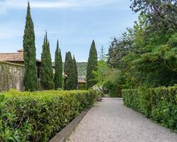 Empety path in a castle park in Italy. photo