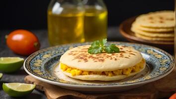 ai generado delicioso arepas en el cocina foto