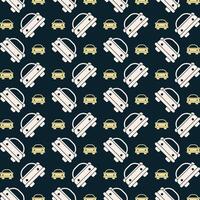 Cartoon car icon repeating trendy pattern colorful vector illustration dark background
