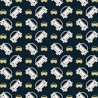 Cartoon car icon repeating trendy pattern colorful vector illustration dark background