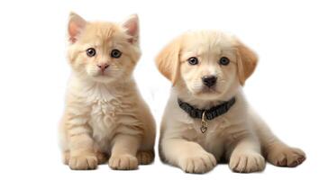 AI generated Cute puppy and kitten isolated on white background photo