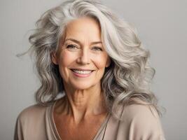 AI generated Beautiful elderly woman with gray hair photo