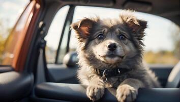 AI generated Cute dog in the car photo