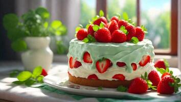 AI generated Holiday, cake, strawberry photo
