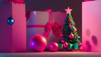 AI generated Christmas tree, toys, gift box photo