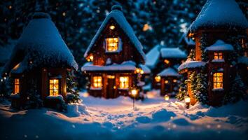 Winter houses in the forest photo