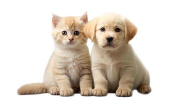 AI generated Cute puppy and kitten isolated on white background photo