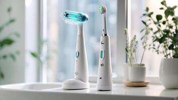 AI generated Electric toothbrush in the bathroom photo