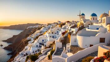 AI generated Beautiful Oia town in Greece background photo