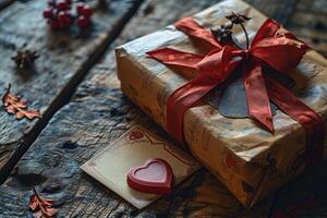 AI generated Heartfelt Package, A Gift Box with Love, Wrapped for an Unforgettable Valentine's Day or Anniversary photo