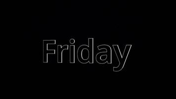 Days of week - friday, over black and grey background, 3D. Animated text friday on a dark background video