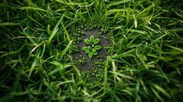 AI generated Green sprout in the grass. Concept of new life, nature and ecology. photo