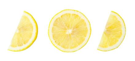 parte superior ver de amarillo limón medio y rebanadas en conjunto aislado en blanco antecedentes con recorte camino foto