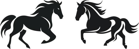 hand drawn running horse silhouette set vector