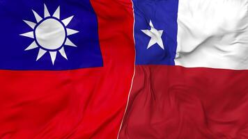 Taiwan and Chile Flags Together Seamless Looping Background, Looped Bump Texture Cloth Waving Slow Motion, 3D Rendering video