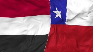 Yemen and Chile Flags Together Seamless Looping Background, Looped Bump Texture Cloth Waving Slow Motion, 3D Rendering video