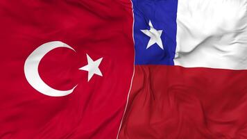 Turkey and Chile Flags Together Seamless Looping Background, Looped Bump Texture Cloth Waving Slow Motion, 3D Rendering video