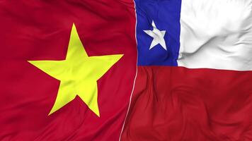 Vietnam and Chile Flags Together Seamless Looping Background, Looped Bump Texture Cloth Waving Slow Motion, 3D Rendering video