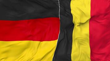 Tyskland och belgien flaggor tillsammans sömlös looping bakgrund, looped stöta textur trasa vinka långsam rörelse, 3d tolkning video