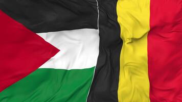 Palestine and Belgium Flags Together Seamless Looping Background, Looped Bump Texture Cloth Waving Slow Motion, 3D Rendering video