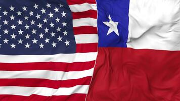 United States and Chile Flags Together Seamless Looping Background, Looped Bump Texture Cloth Waving Slow Motion, 3D Rendering video