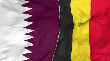 Qatar and Belgium Flags Together Seamless Looping Background, Looped Bump Texture Cloth Waving Slow Motion, 3D Rendering video