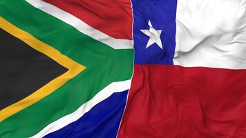 South Africa and Chile Flags Together Seamless Looping Background, Looped Bump Texture Cloth Waving Slow Motion, 3D Rendering video