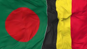 Bangladesh and Belgium Flags Together Seamless Looping Background, Looped Bump Texture Cloth Waving Slow Motion, 3D Rendering video