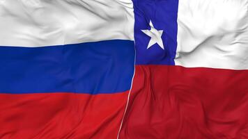 Rusia y Chile banderas juntos sin costura bucle fondo, serpenteado bache textura paño ondulación lento movimiento, 3d representación video