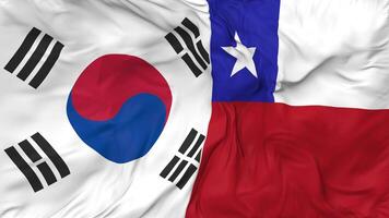 South Korea and Chile Flags Together Seamless Looping Background, Looped Bump Texture Cloth Waving Slow Motion, 3D Rendering video