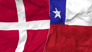 Denmark and Chile Flags Together Seamless Looping Background, Looped Bump Texture Cloth Waving Slow Motion, 3D Rendering video
