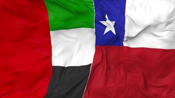 United Arab Emirates and Chile Flags Together Seamless Looping Background, Looped Bump Texture Cloth Waving Slow Motion, 3D Rendering video