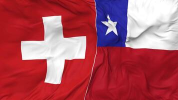 Switzerland and Chile Flags Together Seamless Looping Background, Looped Bump Texture Cloth Waving Slow Motion, 3D Rendering video