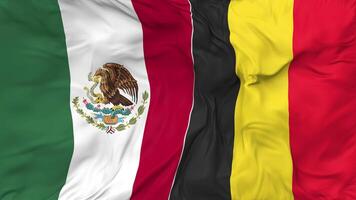 Mexico and Belgium Flags Together Seamless Looping Background, Looped Bump Texture Cloth Waving Slow Motion, 3D Rendering video