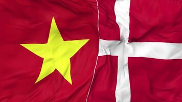 Vietnam and Denmark Flags Together Seamless Looping Background, Looped Bump Texture Cloth Waving Slow Motion, 3D Rendering video