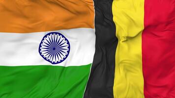 India and Belgium Flags Together Seamless Looping Background, Looped Bump Texture Cloth Waving Slow Motion, 3D Rendering video
