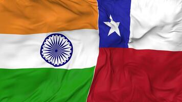 India and Chile Flags Together Seamless Looping Background, Looped Bump Texture Cloth Waving Slow Motion, 3D Rendering video