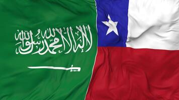 ksa, Reino de saudi arabia y Chile banderas juntos sin costura bucle fondo, serpenteado bache textura paño ondulación lento movimiento, 3d representación video
