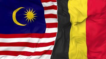 Malaysia and Belgium Flags Together Seamless Looping Background, Looped Bump Texture Cloth Waving Slow Motion, 3D Rendering video