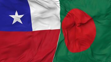 Bangladesh and Chile Flags Together Seamless Looping Background, Looped Bump Texture Cloth Waving Slow Motion, 3D Rendering video