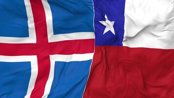 Iceland and Chile Flags Together Seamless Looping Background, Looped Bump Texture Cloth Waving Slow Motion, 3D Rendering video