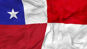 Indonesia and Chile Flags Together Seamless Looping Background, Looped Bump Texture Cloth Waving Slow Motion, 3D Rendering video