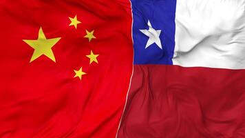 China and Chile Flags Together Seamless Looping Background, Looped Bump Texture Cloth Waving Slow Motion, 3D Rendering video