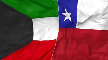 Kuwait and Chile Flags Together Seamless Looping Background, Looped Bump Texture Cloth Waving Slow Motion, 3D Rendering video