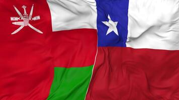 Oman and Chile Flags Together Seamless Looping Background, Looped Bump Texture Cloth Waving Slow Motion, 3D Rendering video