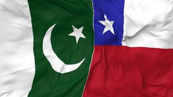 Pakistan and Chile Flags Together Seamless Looping Background, Looped Bump Texture Cloth Waving Slow Motion, 3D Rendering video