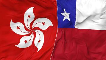 Hong Kong and Chile Flags Together Seamless Looping Background, Looped Bump Texture Cloth Waving Slow Motion, 3D Rendering video