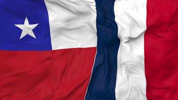 France and Chile Flags Together Seamless Looping Background, Looped Bump Texture Cloth Waving Slow Motion, 3D Rendering video