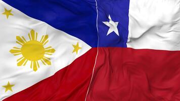 Philippines and Chile Flags Together Seamless Looping Background, Looped Bump Texture Cloth Waving Slow Motion, 3D Rendering video